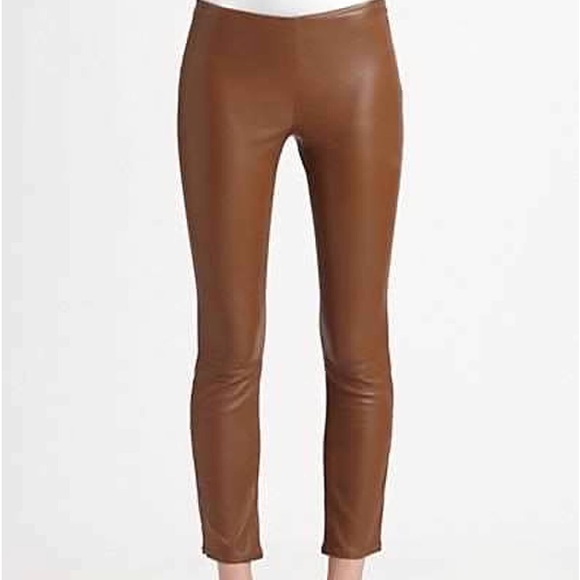 The Row Ellerton Brown Leather Ankle Zip Moto Leggings - Picture 8 of 9